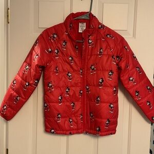 Disney Kids Red Puffer Jacket with Mickey Mouse Design